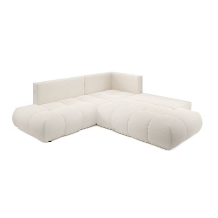 Uitschuifbare hoekbank met bekleding en opbergruimte, L-vormig, ALMADA, rechts, beige