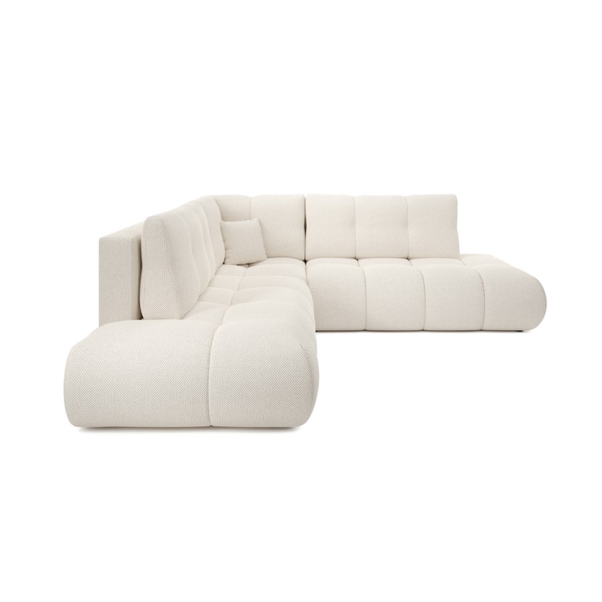 Uitschuifbare hoekbank met bekleding en opbergruimte, L-vormig, ALMADA, rechts, beige