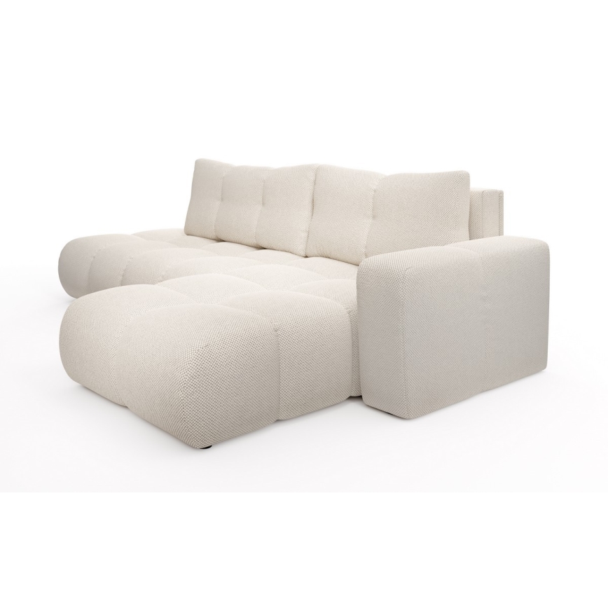Uitschuifbare hoekbank met bekleding en opbergruimte, L-vormig, ALMADA, rechts, lichtbeige