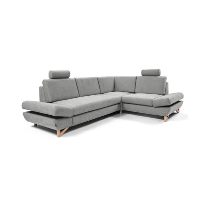 Uitklapbare gestoffeerde L-hoekbank AVESTA met opbergruimte, rechts, grijs