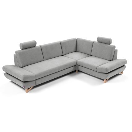 Uitklapbare gestoffeerde L-hoekbank AVESTA met opbergruimte, rechts, grijs