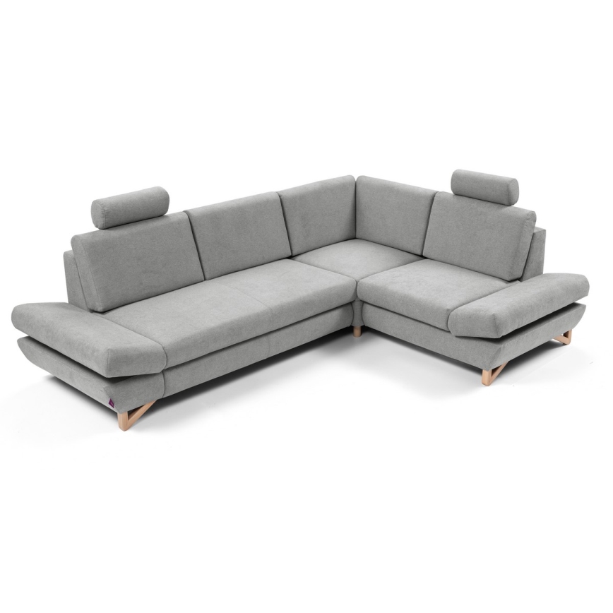 Uitklapbare gestoffeerde L-hoekbank AVESTA met opbergruimte, rechts, grijs
