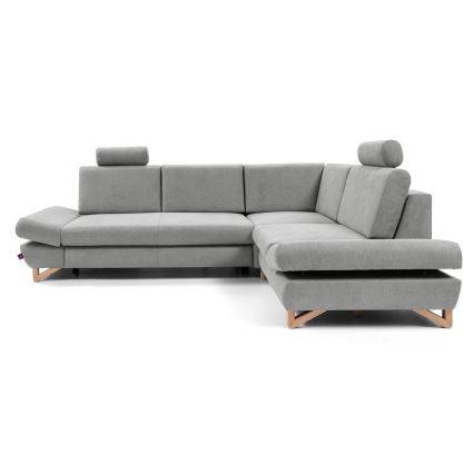 Uitklapbare gestoffeerde L-hoekbank AVESTA met opbergruimte, rechts, grijs