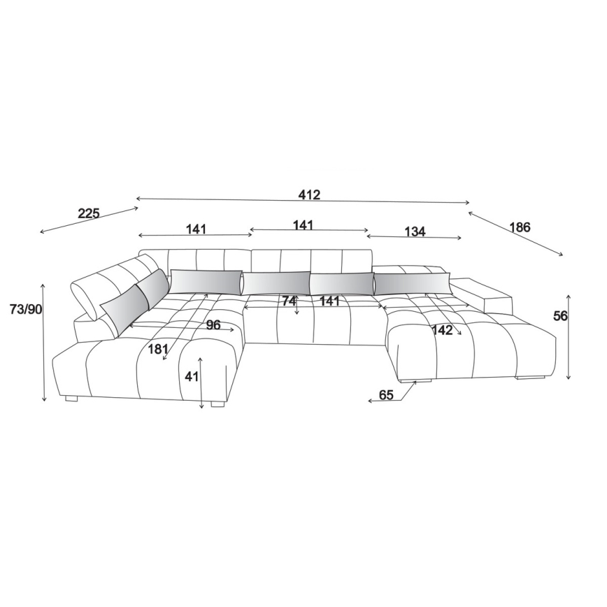 Hoekbank met hoofdsteunen in U-vorm TROPEA links grijs