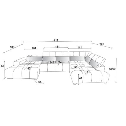 Hoekbank met hoofdsteunen in U-vorm TROPEA rechts grijs