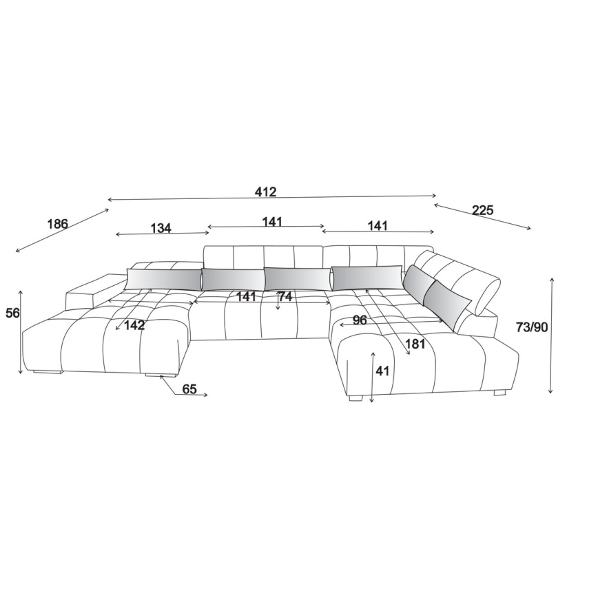 Hoekbank met hoofdsteunen in U-vorm TROPEA rechts grijs