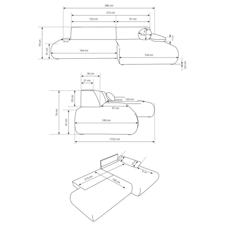 Hoekbank met slaapfunctie en opbergruimte in L‑vorm PRATO links beige