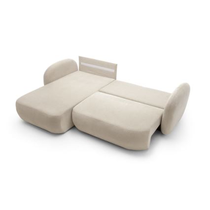 Hoekbank met slaapfunctie en opbergruimte in L-vorm OLBIA links beige