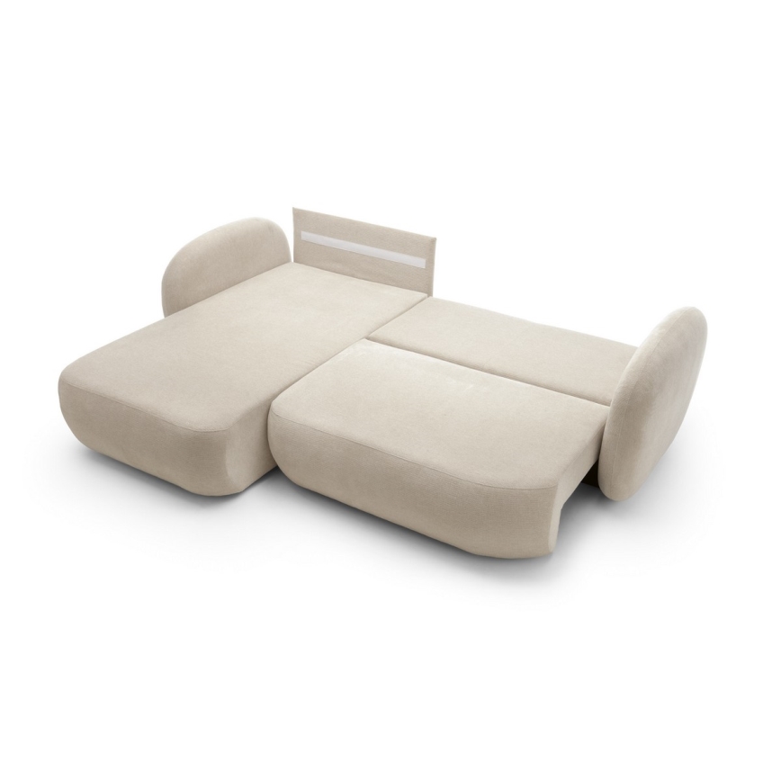Hoekbank met slaapfunctie en opbergruimte in L-vorm OLBIA links beige