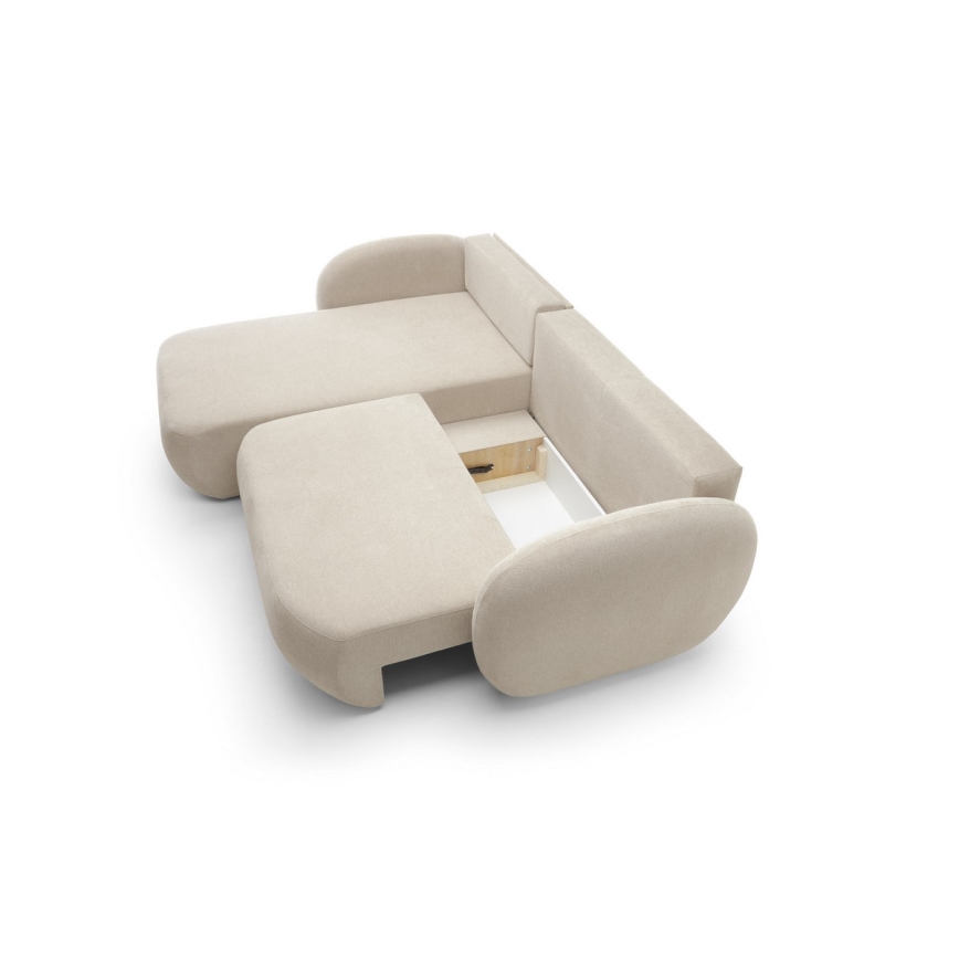 Hoekbank met slaapfunctie en opbergruimte in L-vorm OLBIA links beige