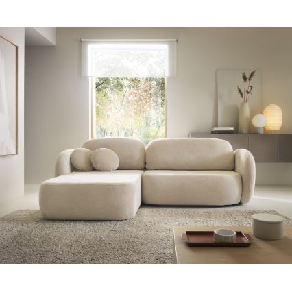 Hoekbank met slaapfunctie en opbergruimte in L-vorm OLBIA links beige