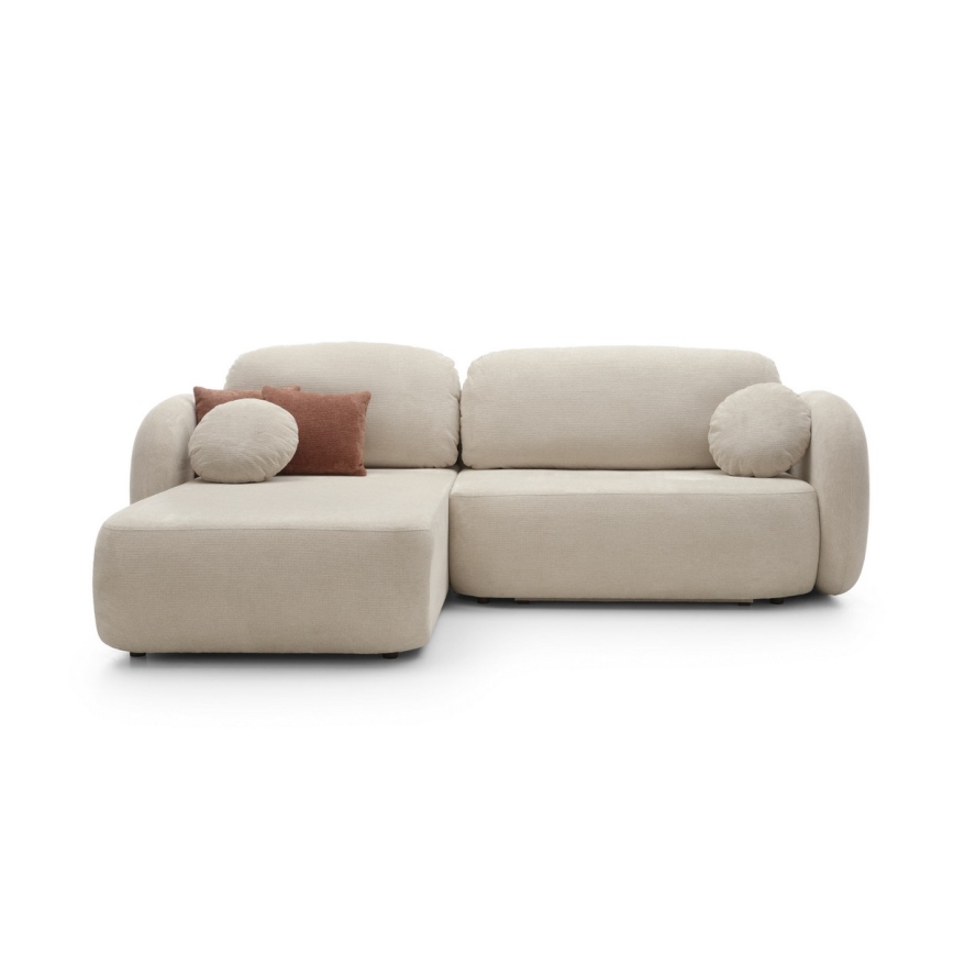 Hoekbank met slaapfunctie en opbergruimte in L-vorm OLBIA links beige