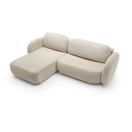 Hoekbank met slaapfunctie en opbergruimte in L-vorm OLBIA links beige