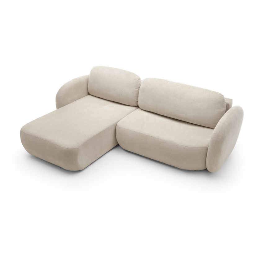 Hoekbank met slaapfunctie en opbergruimte in L-vorm OLBIA links beige