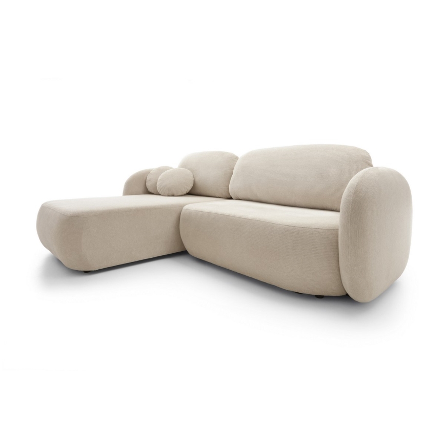 Hoekbank met slaapfunctie en opbergruimte in L-vorm OLBIA links beige