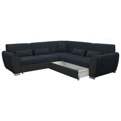 Uitklapbare hoekbank VISEU met opbergruimte, L-vorm rechts, antraciet/zwart