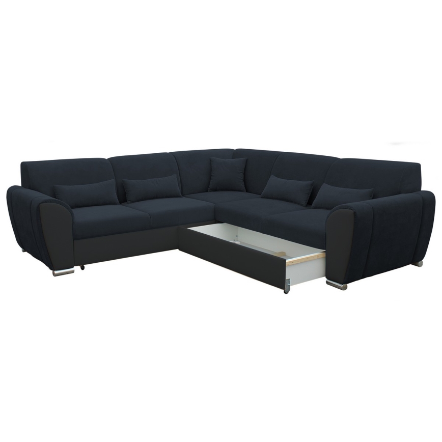 Uitklapbare hoekbank VISEU met opbergruimte, L-vorm rechts, antraciet/zwart