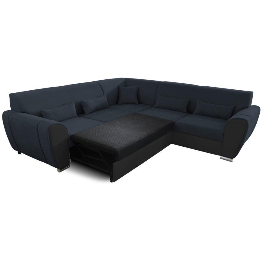 Uitklapbare hoekbank VISEU met opbergruimte, L-vorm rechts, antraciet/zwart