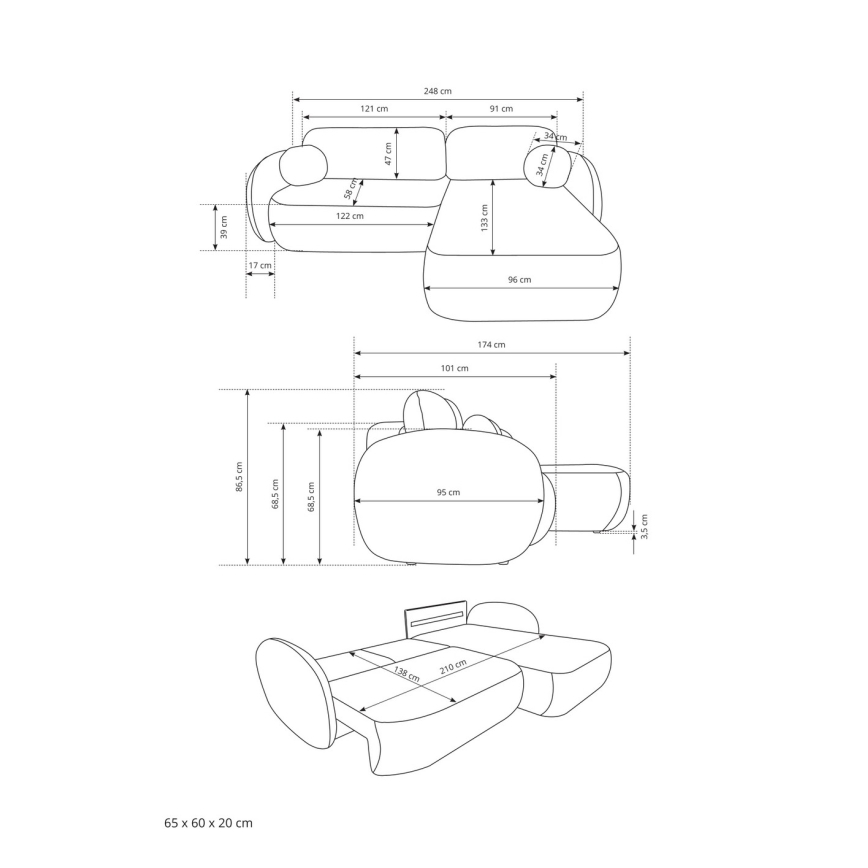 Hoekbank met slaapfunctie en opbergruimte, L-vormig OLBIA links, beige