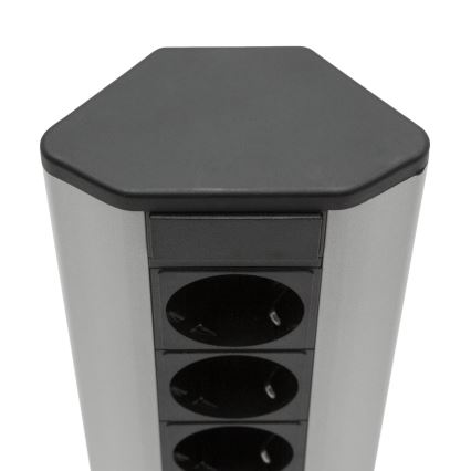Hoekstopcontactzuil 4x230V + 2xUSB-A zwart/zilver