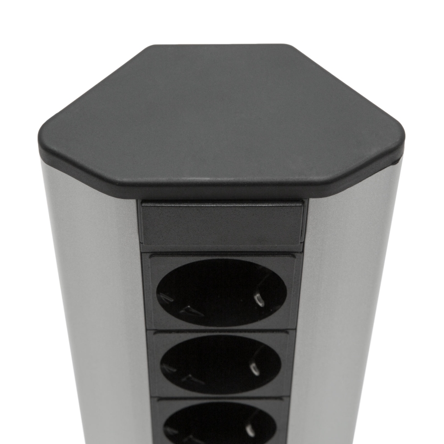 Hoekstopcontactzuil 4x230V + 2xUSB-A zwart/zilver