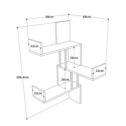 Hoekige wandplank 109,4x60 cm Atlantic dennenhout