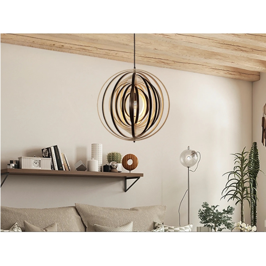 Houten hanglamp aan snoer 1xE27/60W/230V Ø 50 cm massief hout/fineer/rubberhout