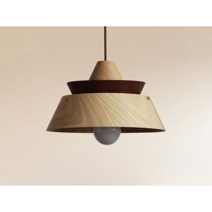 Houten hanglamp met kabel 1xE27/60W/230V Ø 33 cm massief/eiken/notenhout/rubberhout