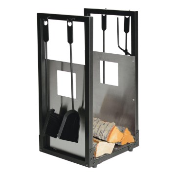 Houtmand met open haardgereedschap 5 st. zwart