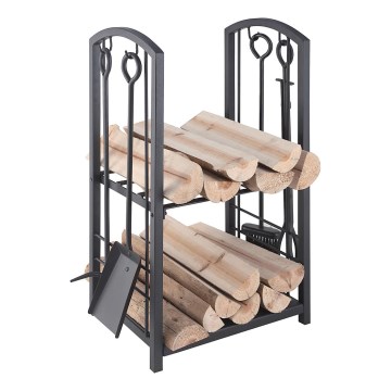 Houtmand met open haardgereedschap 5 st. zwart