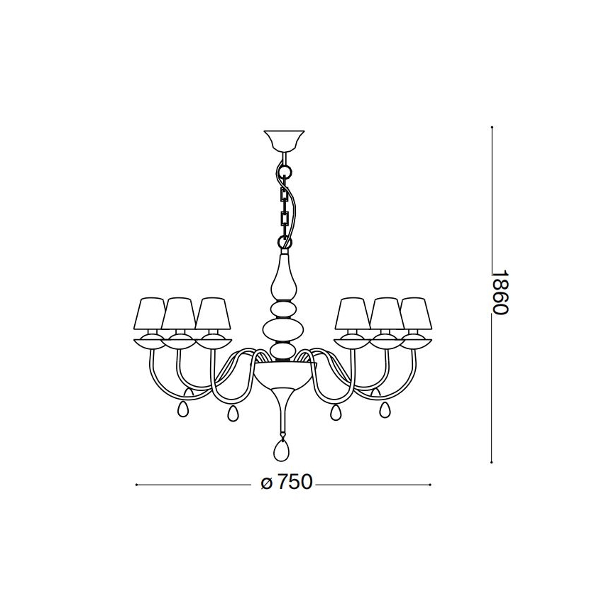 Ideal Lux - Hanglamp aan een ketting BLANCHE 6xE14/4W/230V diameter 75 cm zwart