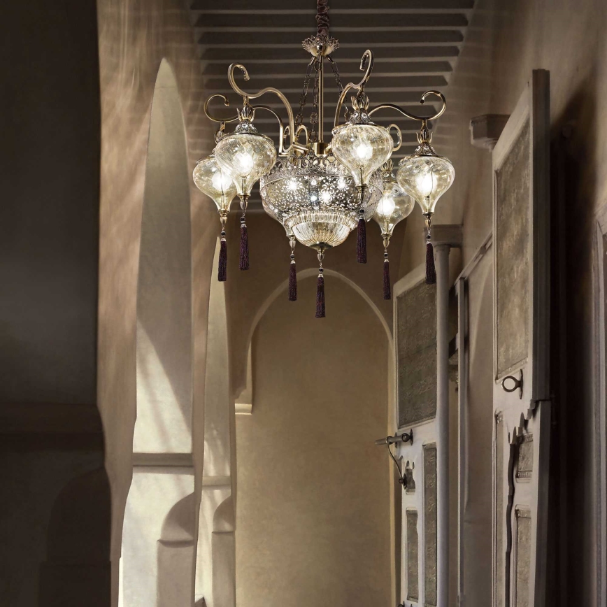 Ideal Lux - Hanglamp aan een ketting HAREM 9xE27/60W/230V diameter 75 cm messing