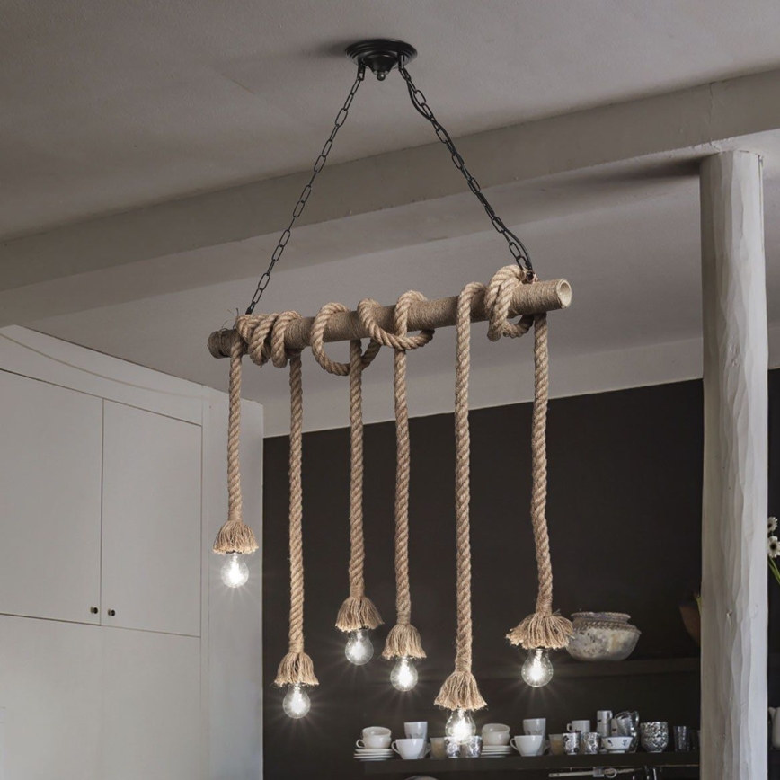 Ideal Lux - Hanglamp aan een koord CANAPA 6xE27/15W/230V bruin