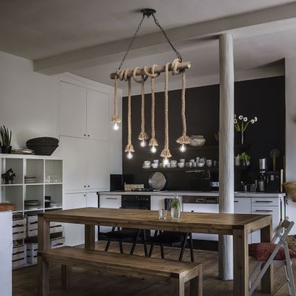 Ideal Lux - Hanglamp aan een koord CANAPA 6xE27/15W/230V bruin