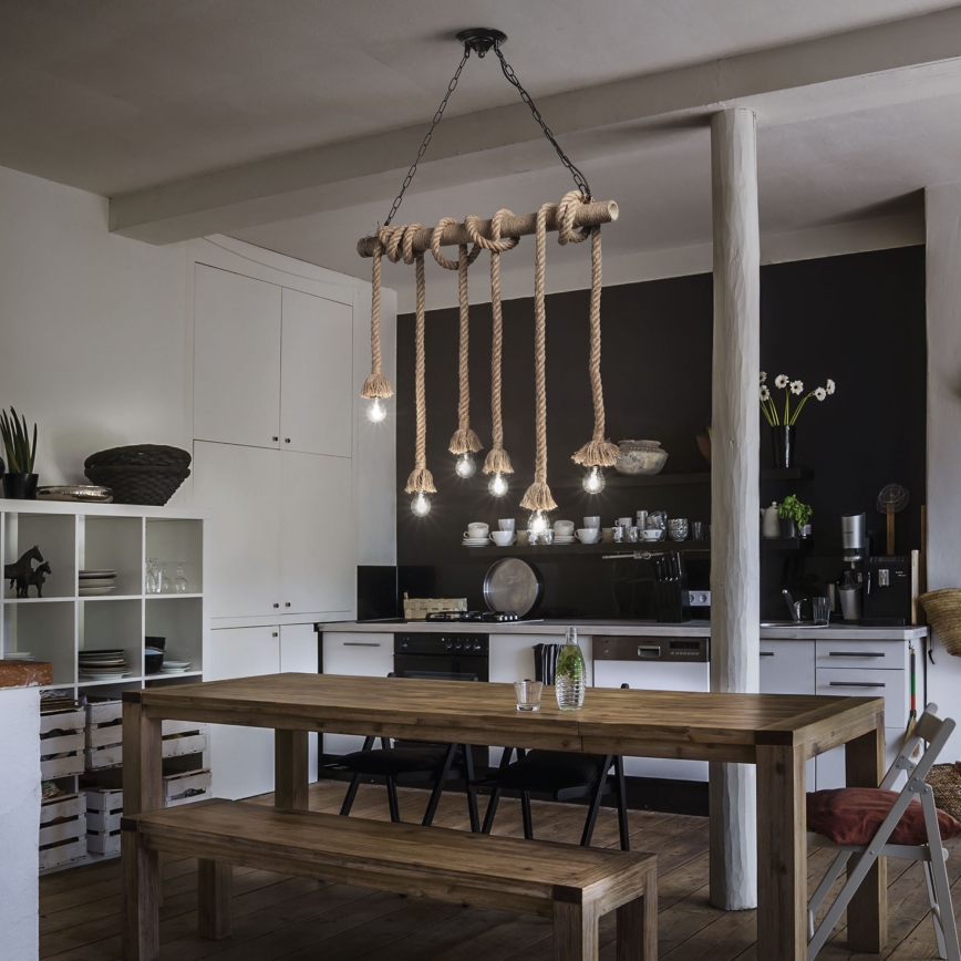 Ideal Lux - Hanglamp aan een koord CANAPA 6xE27/15W/230V bruin