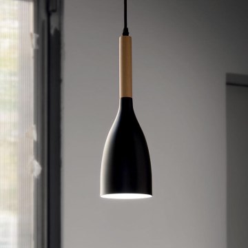 Ideal Lux - Hanglamp aan kabel MANHATTAN 1xE14/40W/230V Ø 11 cm zwart/beuk