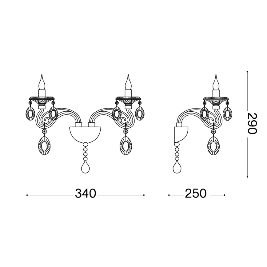 Ideal Lux - Kristal wand lamp NEGRESCO 2xE14/28W/230V goud