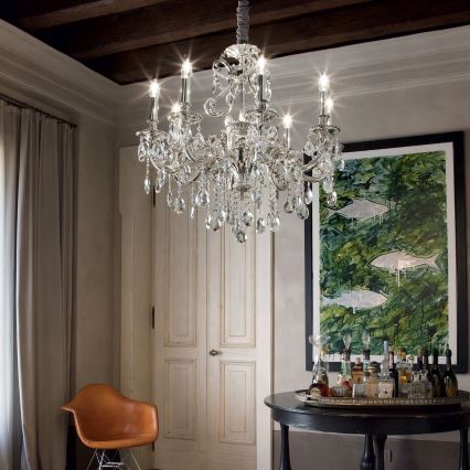 Ideal Lux - Kristallen hanglamp aan een ketting GIOCONDA 8xE14/40W/230V diameter 73 cm zilver