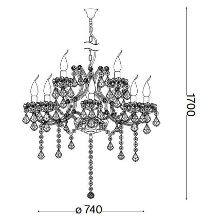 Ideal Lux - Kristallen hanglamp aan een ketting NAPOLEON 12xE14/40W/230V diameter 74 cm glanzend chroom