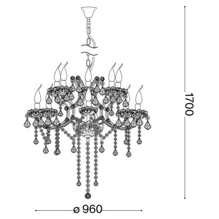 Ideal Lux - Kristallen hanglamp aan een ketting NAPOLEON 18xE14/40W/230V diameter 96 cm goud