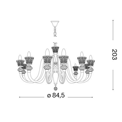 Ideal Lux - Kristallen hanglamp aan een ketting STRAUSS 12xE14/40W/230V diameter 84,5 cm messing