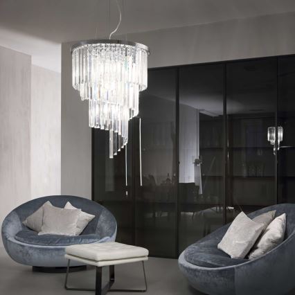 Ideal Lux - Kristallen hanglamp aan een koord CARLTON 12xE14/40W/230V diameter 50 cm glanzend chroom