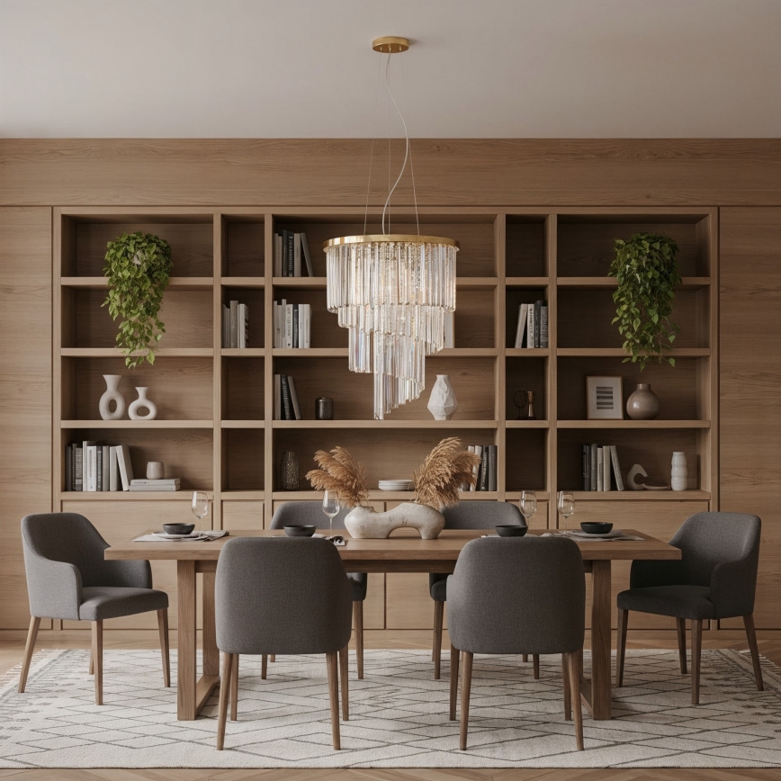 Ideal Lux - Kristallen hanglamp aan een koord CARLTON 12xE14/40W/230V diameter 50 cm goud