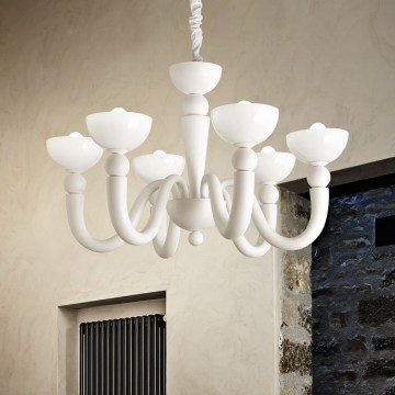 Ideal Lux - Kroonluchter aan ketting BON BON 8xE14/28W/230V Ø 95,5 cm wit