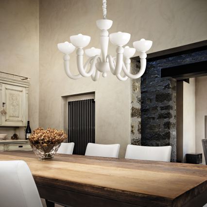 Ideal Lux - Kroonluchter aan ketting BON BON 8xE14/28W/230V Ø 95,5 cm wit