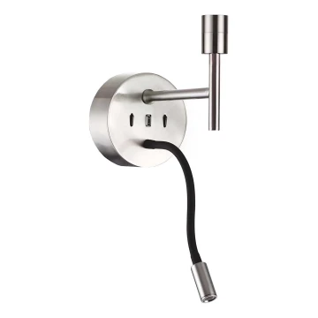 Ideal Lux - LED Flexibel lamp met een houder SET UP 1xE27/42W + LED/3W/230V CRI 90 USB glanzend chroom