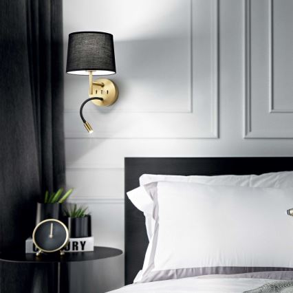 Ideal Lux - LED Flexibel lamp met een houder SET 1xE27/42W + LED/3W/230V CRI 90 USB goud