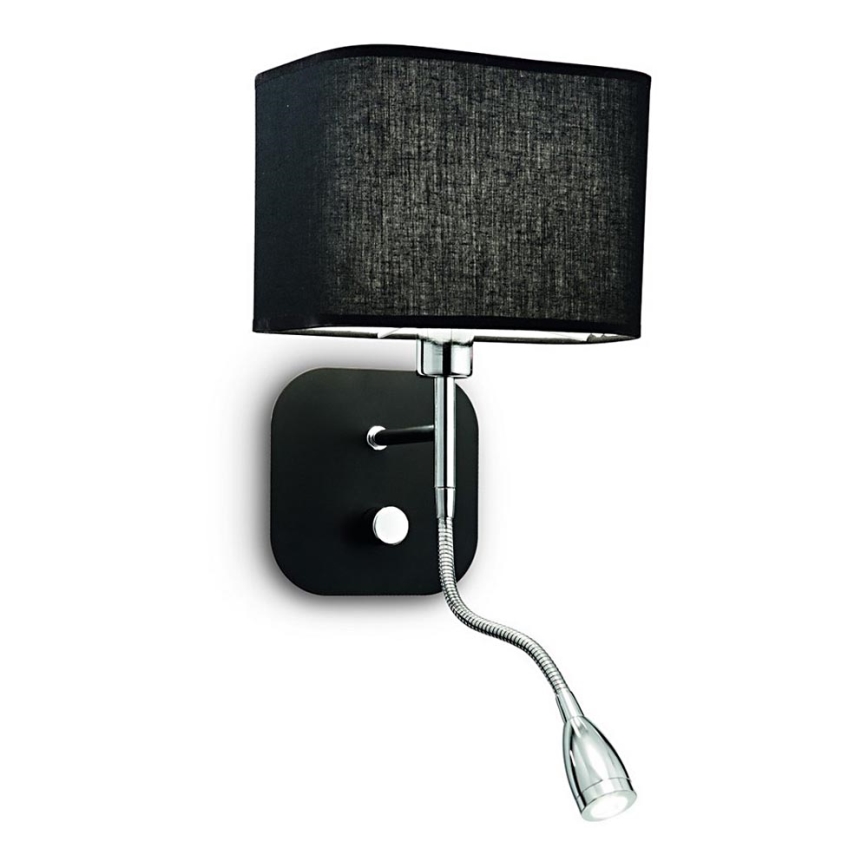 Ideal Lux - LED Flexibele wandlamp 1xE14/40W/230V + LED/1W/230V zwart