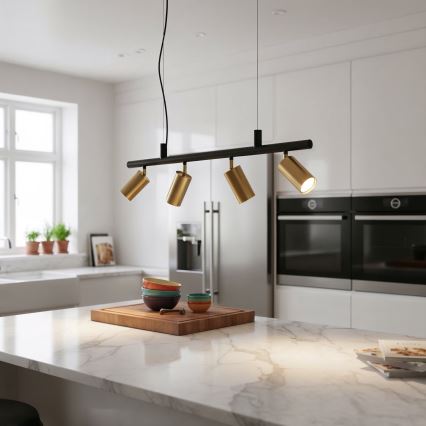 Ideal Lux - LED Hanglamp aan een koord DYNAMITE 4xGU10/7W/230V CRI 90 zwart/messing