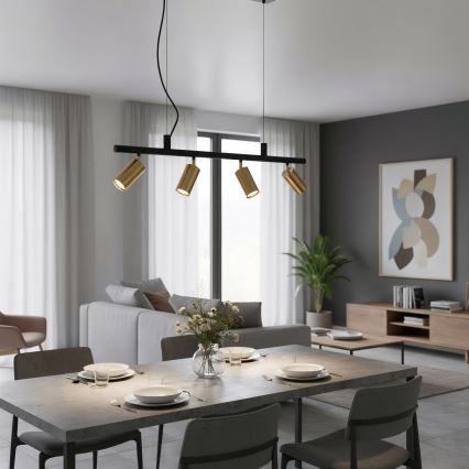 Ideal Lux - LED Hanglamp aan een koord DYNAMITE 4xGU10/7W/230V CRI 90 zwart/messing